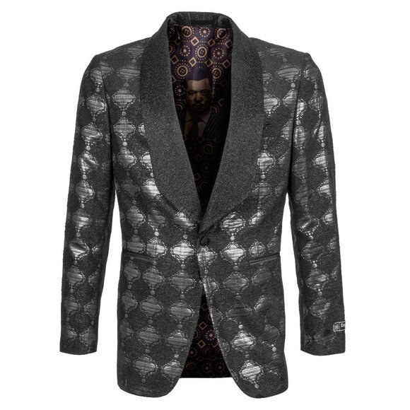 Empire™ Metallic Charcoal Geometric Shawl Lapel Hybrid Fit Blazer, Charcoal - Picture 2 of 5